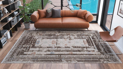 Concentric Squares Modern Rug - Brown - 3021A