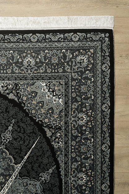 Grandeur of the Sultans Silk Medallion Rug - Obsidian - 1239J