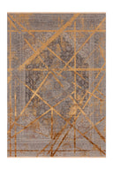 Modern tarzda, geometrik desenlere sahip, krem ve gri tonlarında Heradye HRD007 salon halısı.