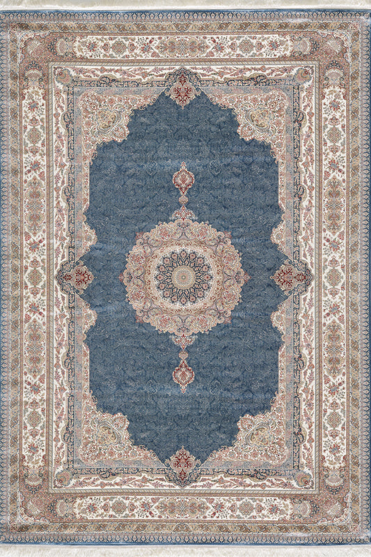 Mosaic Blue Medaillonteppich aus Seide – 1155C 