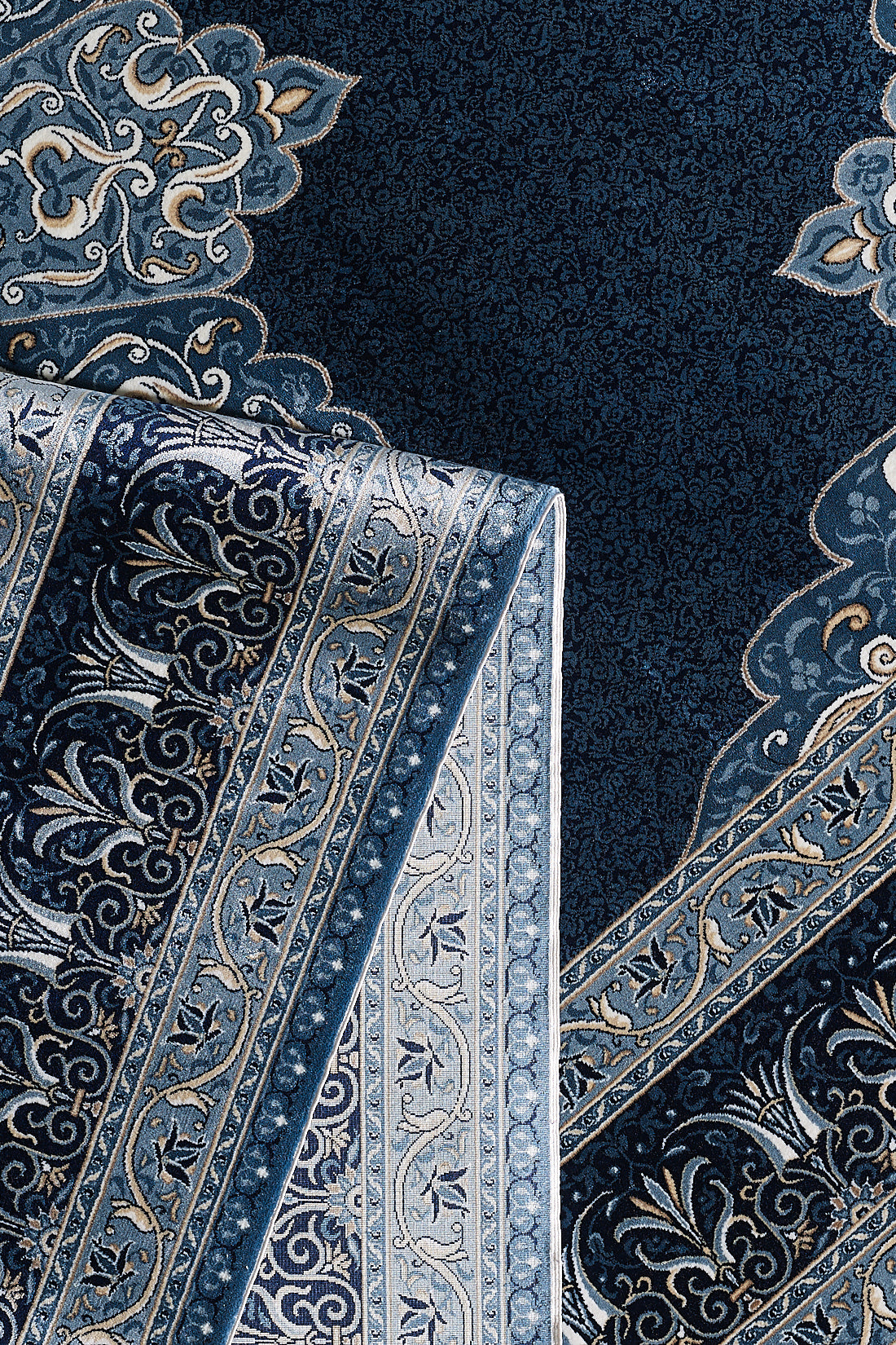 Royal Medaillonteppich aus Seide – Marineblau – 1160C 