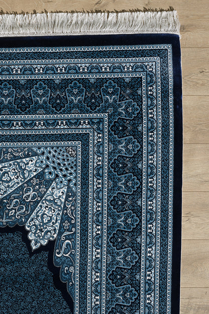 Istanbul Medaillonteppich aus Seide – Marineblau – 1166C 