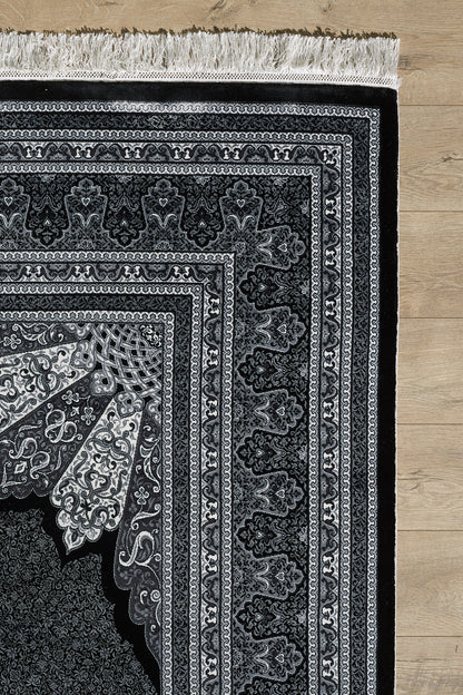 Istanbul Medaillonteppich aus Seide – Obsidian – 1166D 