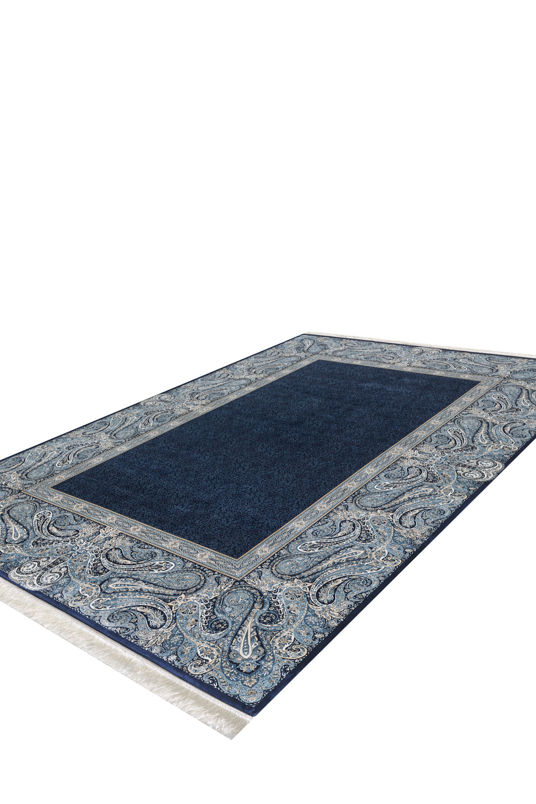 Turkish Mirage Medaillonteppich aus Seide – Marineblau – 1168C 