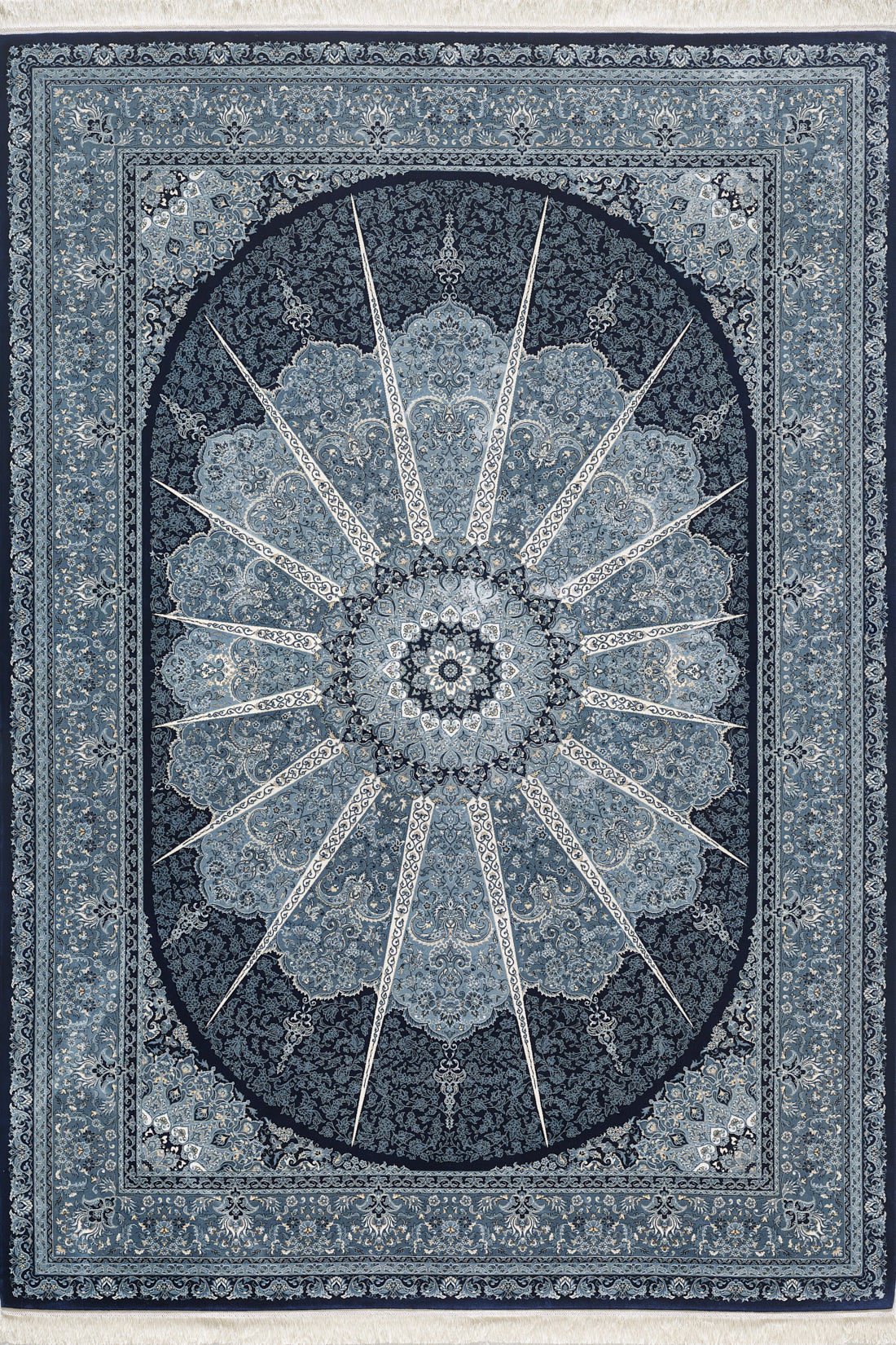 Grandeur of the Sultans Medaillonteppich aus Seide – Marineblau – 1239I 