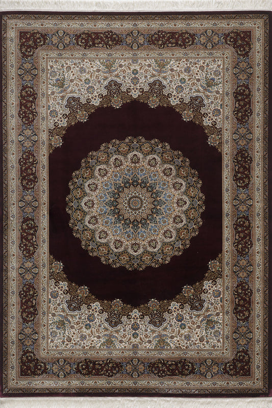 Sacred Dome Silk Medallion Rug - Burgundy - 2044