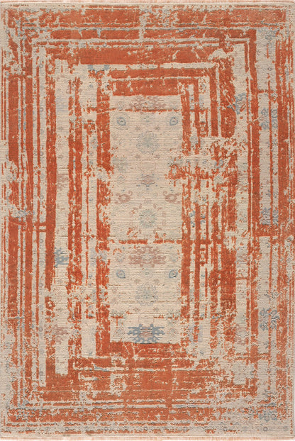 Concentric Squares Modern Rug - Coral - 3021B