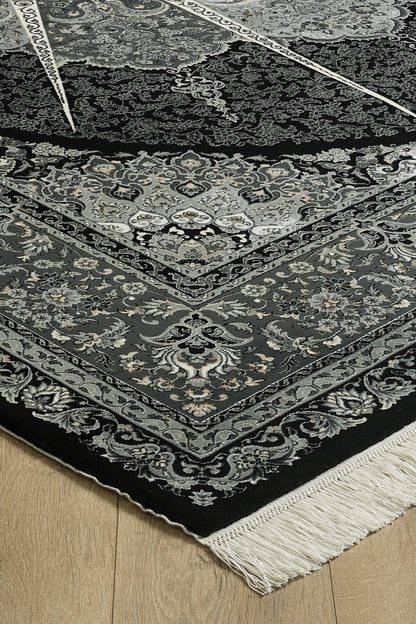 Grandeur of the Sultans Medaillonteppich aus Seide – Obsidian – 1239I 