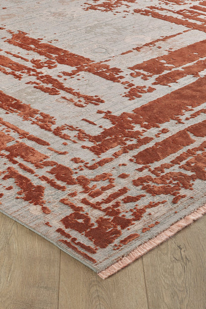 Concentric Squares Modern Rug - Coral - 3021B