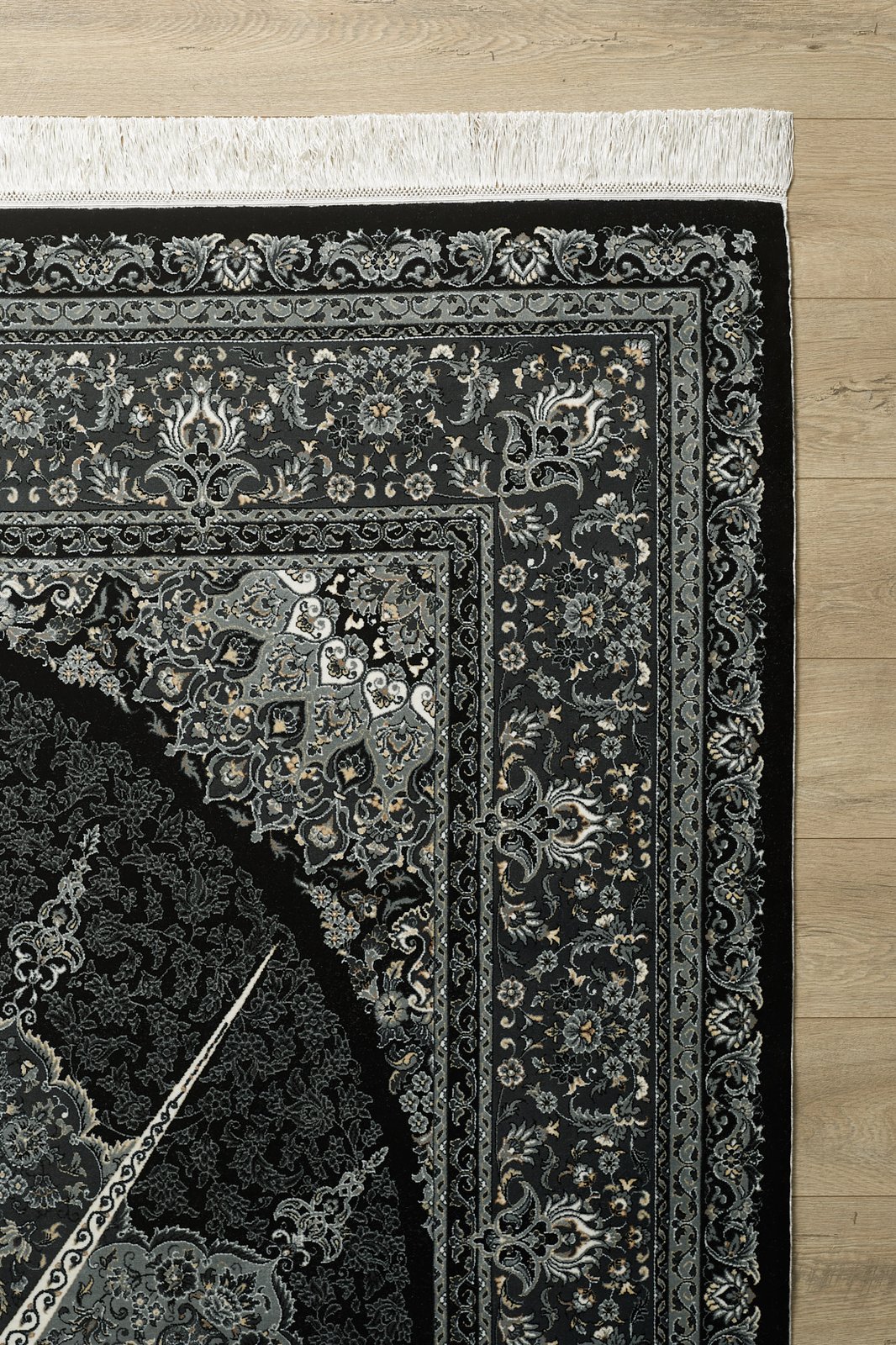 Grandeur of the Sultans Silk Medallion Rug - Obsidian - 1239I