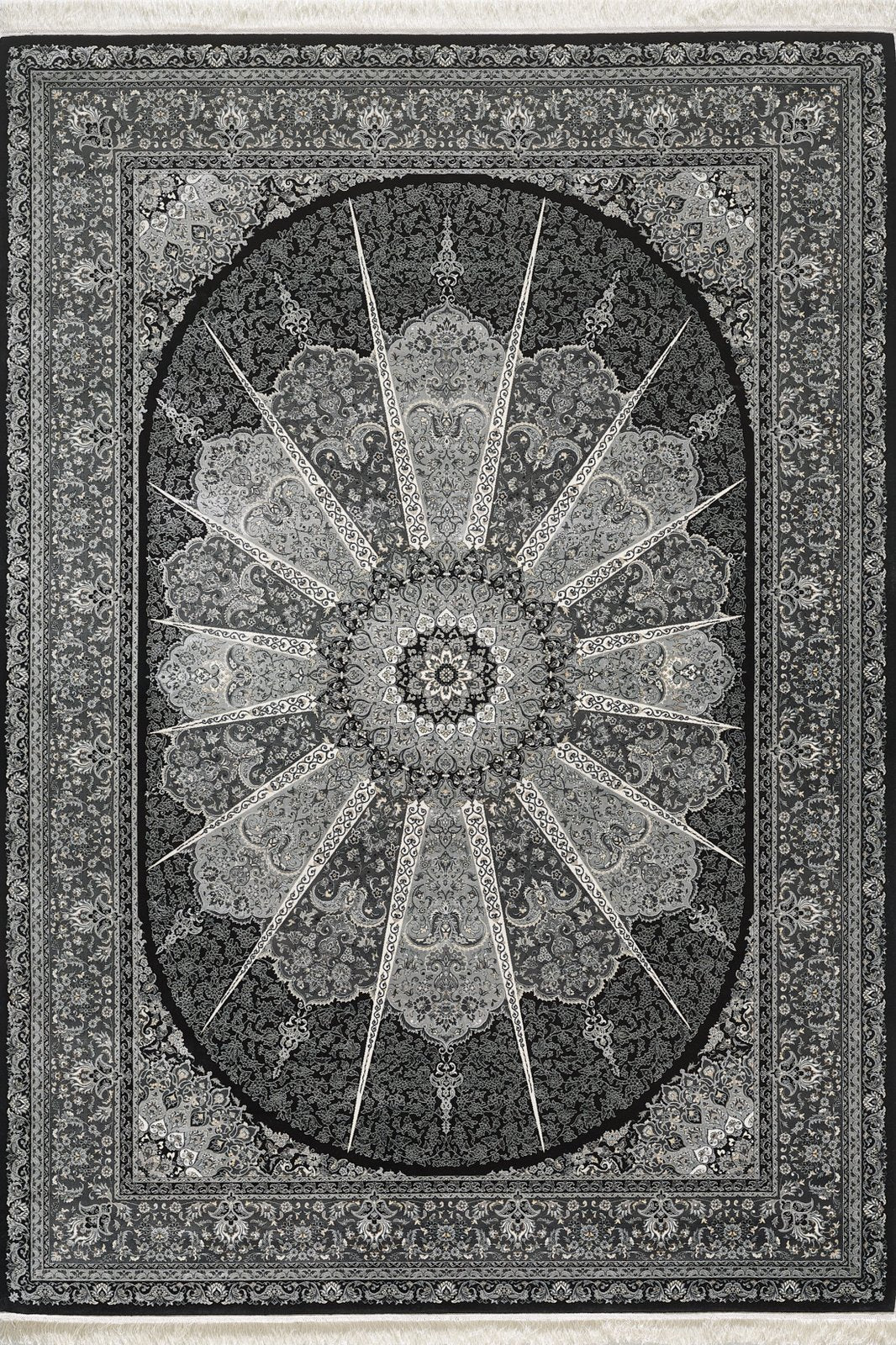 Grandeur of the Sultans Medaillonteppich aus Seide – Obsidian – 1239J