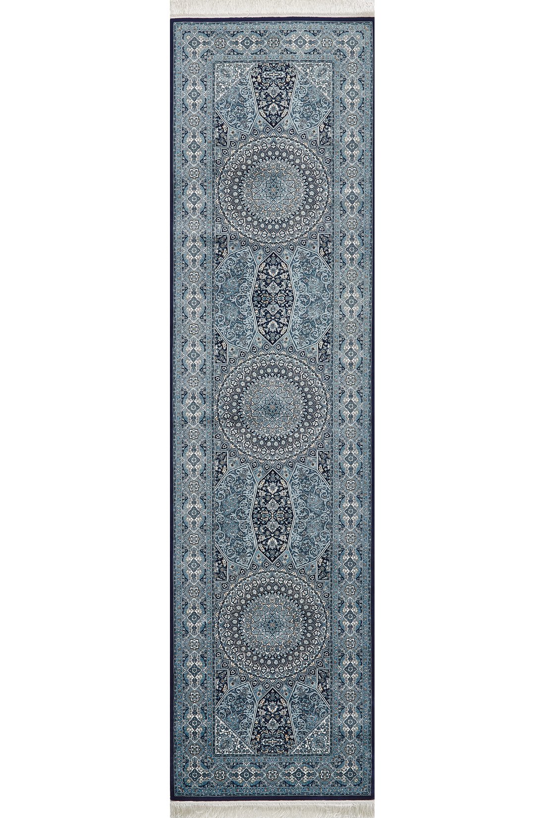 Enigmatic Night Medaillonteppich aus Seide – Marineblau – 1248B 