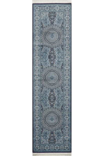 Enigmatic Night Medaillonteppich aus Seide – Marineblau – 1248B 