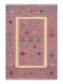 Relief Cream & Lilac Handwoven Kilim 3'5" x 4'10" ED1 – top view