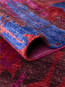Bamboo Silk Burgundy & Blue Hand-Knotted Rug 5'7" x 7'10" ED100 – rolled view