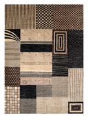 Bamboo Silk Black & Beige Hand-Knotted Rug 6' x 8'5" ED109 – top view