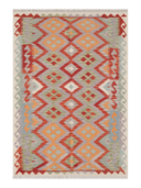 Anatolian Gray & Red Handwoven Kilim 4'2" x 5'10" ED13 – top view