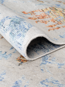 Bamboo Silk Blue & Cream Hand-Knotted Runner 2'7" x 9'8" ED135 – rolled view