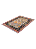 Anatolian Black & Orange Handwoven Kilim 4'3" x 5'8" ED14 – close-up texture