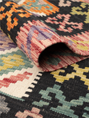 Anatolian Black & Orange Handwoven Kilim 4'3" x 5'8" ED14 – rolled view