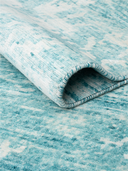 Bamboo Silk Turquoise & White Hand-Knotted Rug 2'9" x 4'9" ED143 – rolled view