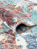 Bamboo Silk White & Blue Hand-Knotted Rug 3'11" x 5'10" ED144 – rolled view