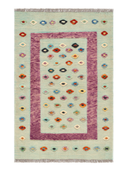 Relief Green & Purple Handwoven Kilim 3'3" x 5'1" ED17 – top view