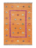 Relief Orange & Purple Handwoven Kilim 3'4" x 4'9" ED18 – top view
