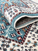 Bunyan Turquoise & Cream Hand-Knotted Rug 2' x 2'11" ED183 – rolled view