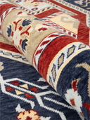 Yunser Navy & Red Wool Machine-Made Rug 6'7" x 6'7" ED207 – rolled view