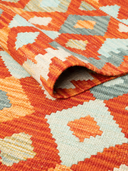 Anatolian Terracotta & Orange Handwoven Kilim 3'3" x 4'9" ED21 – rolled view