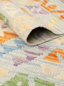 Anatolian Cream & Blue Handwoven Kilim 3'5" x 4'5" ED22 – rolled view