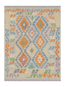 Anatolian Cream & Blue Handwoven Kilim 3'5" x 4'5" ED22 – top view