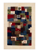 Loribaft Cream & Navy Hand-Knotted Rug 2'7" x 4' ED228 – top view