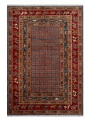 Pazyryk Red & Navy Hand-Knotted Rug 6'8" x 9'9" ED233 – top view