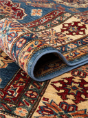 Shirvan Blue & Cream Hand-Knotted Rug 5'7" x 7'4" ED236 – rolled view