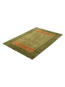 Loribaft Green & Orange Hand-Knotted Rug 4'1" x 5'11" ED238 – close-up texture