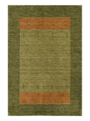 Loribaft Green & Orange Hand-Knotted Rug 4'1" x 5'11" ED238 – top view