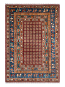 Pazyryk Brown & Blue Hand-Knotted Rug 6'8" x 9'10" ED239 – top view