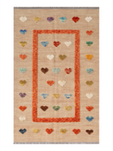 Relief Beige & Orange Handwoven Kilim 4'2" x 6'4" ED24 – top view