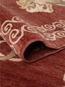 Karabakh Burgundy & Cream Hand-Knotted Rug 6'11" x 9'8" ED259 – rolled view