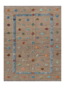 Relief Taupe & Blue Handwoven Kilim 5' x 6'6" ED26 – top view