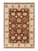 Ziegler Ushak Brown & Cream Hand-Knotted Rug 5'7" x 7'11" ED265 – top view