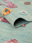 Relief Turquoise & Pink Handwoven Kilim 4'2" x 5'10" ED32 – rolled view