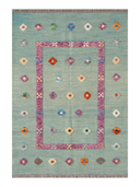 Relief Turquoise & Pink Handwoven Kilim 4'2" x 5'10" ED32 – top view