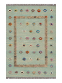 Relief Green & Brown Handwoven Kilim 3'5" x 4'11" ED34 – top view