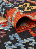 Anatolian Black & Red Handwoven Kilim 4'1" x 5'7" ED37 – rolled view