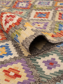 Anatolian Blue & Orange Handwoven Kilim 5'9" x 8'1" ED38 – rolled view