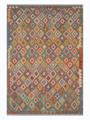 Anatolian Blue & Orange Handwoven Kilim 5'9" x 8'1" ED38 – top view