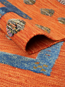 Relief Orange & Blue Handwoven Kilim 3'5" x 4'11" ED39 – rolled view